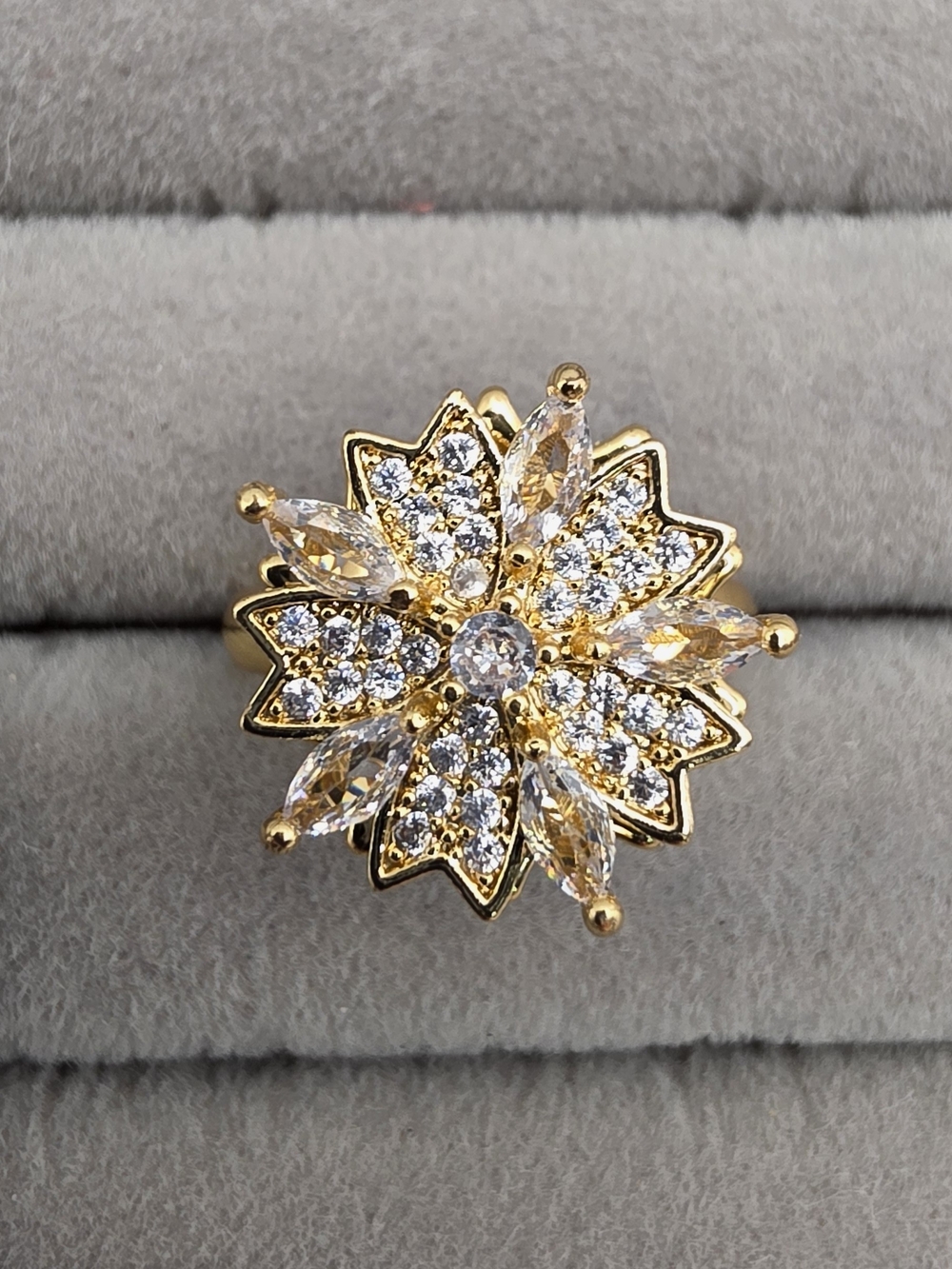 Gold Crystal Floral Statement Adjustable Fidget Ring - Elegant Women's Jewelry